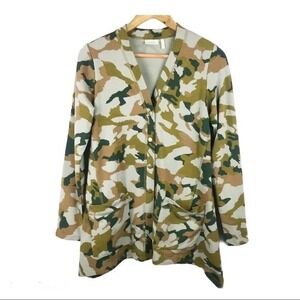 LOGO Lounge by Lori Goldstein Camo Print Cardigan Long Sleeve Open Front Pockets